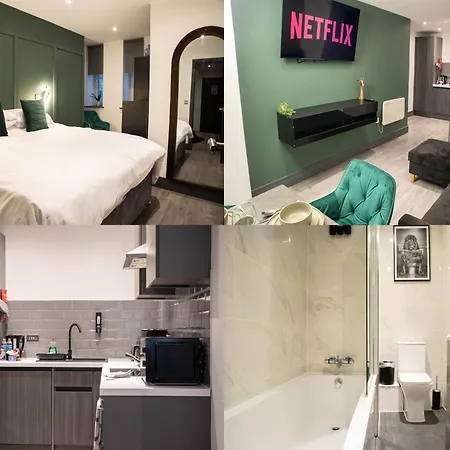 Apartament Luxury Serviced With Super King Bed Workspace Wifi & Netflix Washer Dryer Close Parking